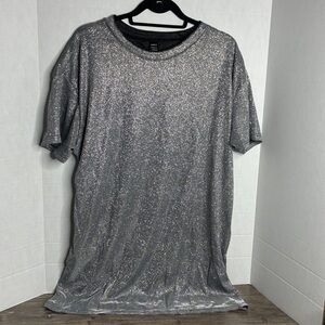 SHEIN Silver Glitter Shirt Dress Size Large EUC Festive Holiday Fun Shimmer